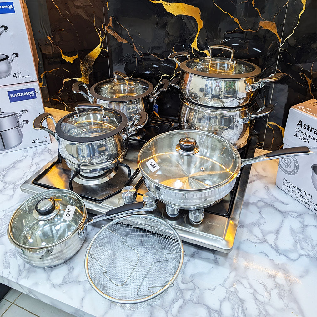 (N) SERIE MARMITE 12 PCS 18/10 INOX 100% ALIMENTAIRE من أجود أنواع الإنوكس 18/10 🔥