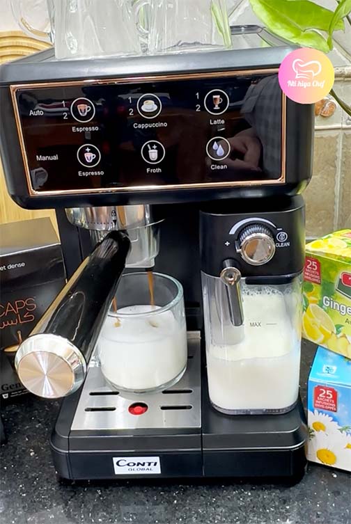 (N) ماكنة الإسبرسو المنزلية ☕️ 7 في 1 بقوة 1350 واط مع عصا تبخير للحليب Machine à café Espresso Conti Global