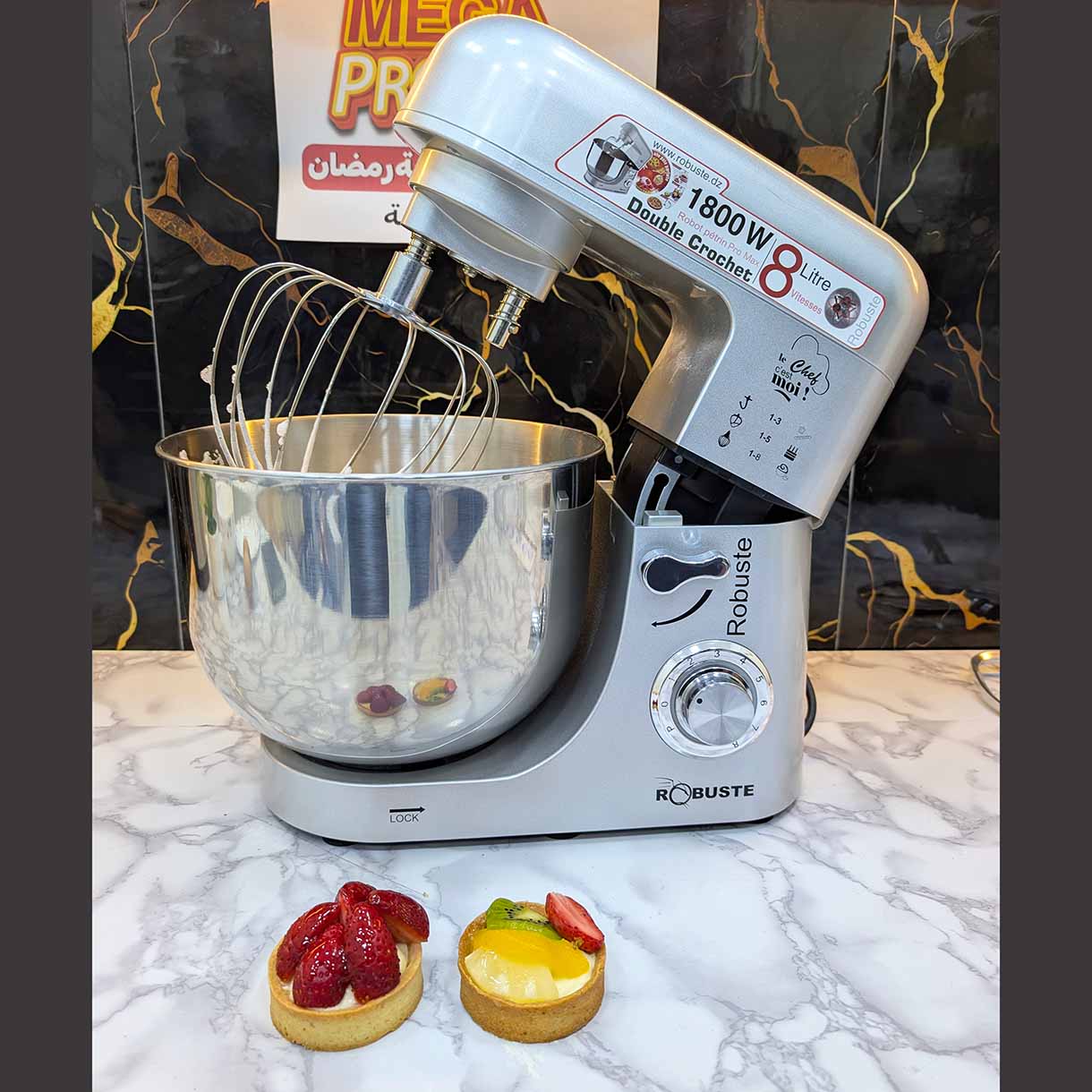 (N) Pétrin ROBUSTE PRO MAX Double Crochet 8L - 1800W - 4kg عجانة متعددة الوظائف أداء و جودة و تصميم