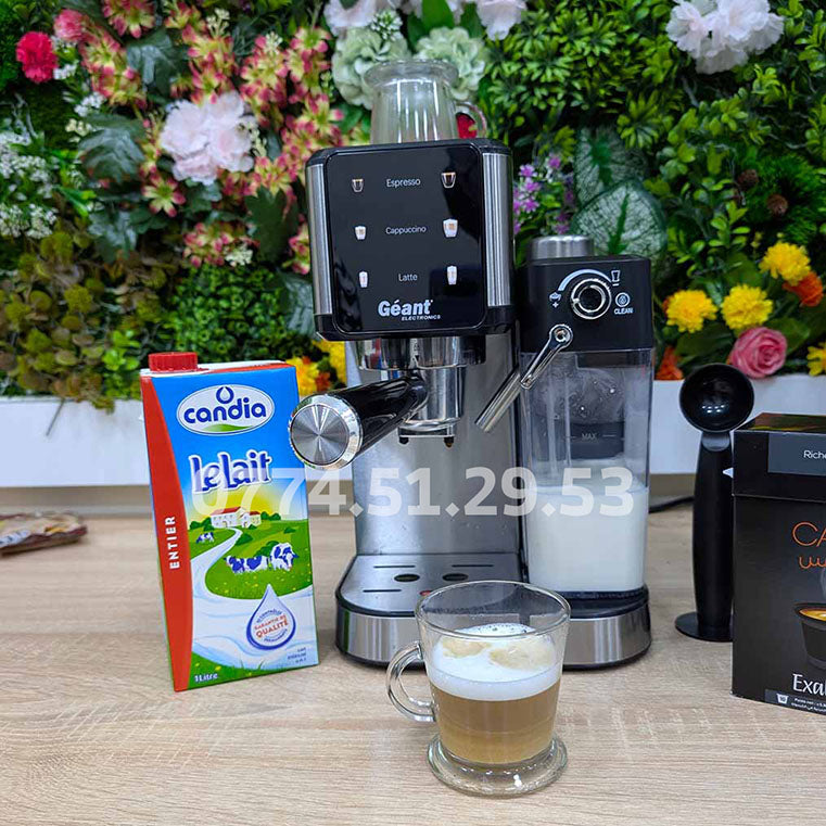 (N) آلة الإسبرسو المنزلية ☕️ 7 في 1 بقوة 1350 واط مع عصا تبخير للحليب Machine à café Espresso Géant