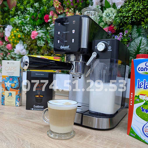 (N) آلة الإسبرسو المنزلية ☕️ 7 في 1 بقوة 1350 واط مع عصا تبخير للحليب Machine à café Espresso Géant