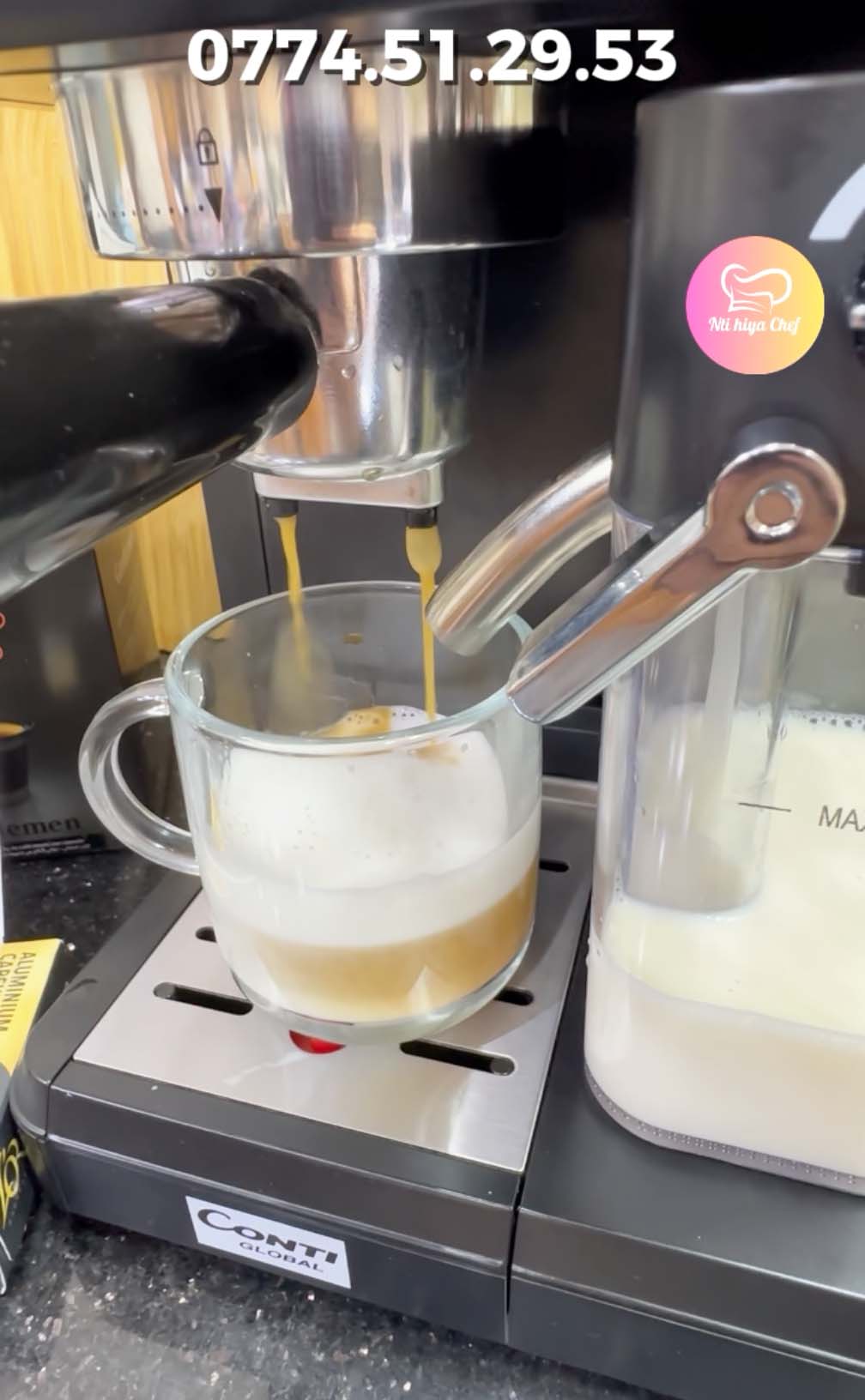 (N) ماكنة الإسبرسو المنزلية ☕️ 7 في 1 بقوة 1350 واط مع عصا تبخير للحليب Machine à café Espresso Conti Global